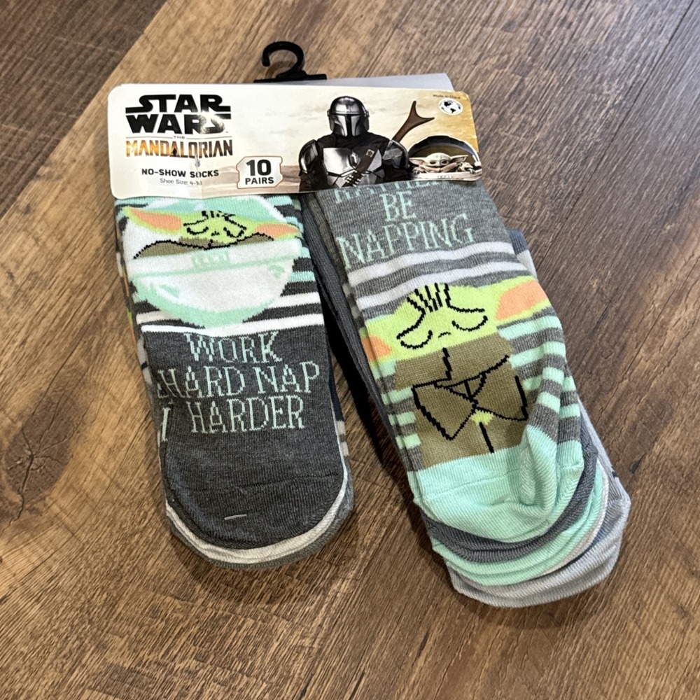 Star Wars The Mandalorian Yoda Grogu Adult No Show Socks 10 Pack Size 4-10 NWT